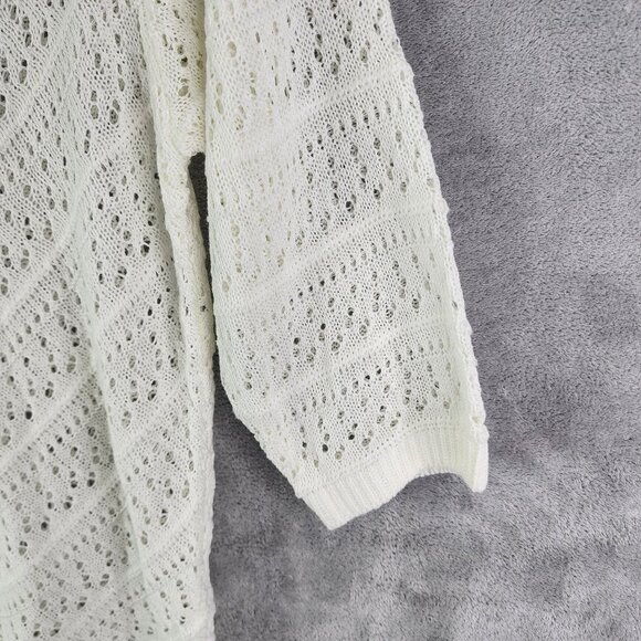 Womens Ivory White Emily Daniels Open-Knit Sweater 3/4 Sleeve Round Neck Size XL - Picture 5 of 13